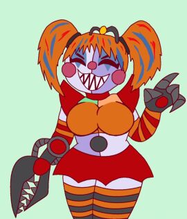 baby_(fnafsl) big_breasts breasts circus_baby circus_baby_(fnaf) closed_eyes edit female five_nights_at_freddy's fnaf fnaf6 grin grinning hair long_socks messy_hair scrap_baby scrap_baby_(fnaf) sharp_teeth socks solo thigh_highs
