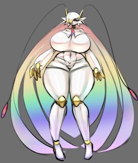 big_breasts breasts doodle female fusion fusion_character gardevoir generation_3_pokemon generation_7_pokemon gipehtyboon light-skinned_female light_skin long_hair nintendo pale-skinned_female pale_skin pheromosa pokemon pokemon_(species) rainbow_hair standing tall_female tall_woman ultra_beast yboon