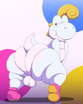 1boy absurd_res aged_up anthro ass bedroom_eyes big_ass big_butt bulge clothing detailed_bulge footwear hair hi_res looking_at_viewer looking_back male male_only mario_(series) narrowed_eyes nintendo panties paper_mario:_the_thousand_year_door seductive shoes solo super_mario_bros. tepigfan101 the_great_gonzales_jr underwear white_body wrestler yoshi