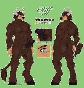 abs animal_genitalia animal_penis anthro anus ass balls body_hair bovid bovine brown_body brown_fur digitigrade equine_genitalia equine_penis eye_scar facial_scar flared_penis fur genitals grey_eye hairy_balls hand_on_ass hand_on_butt hi_res hooves horn male mammal medial_ring muscular muscular_anthro pecs penis puffy_anus scar solo solo_focus spread_ass spread_butt spreading tail tail_tuft tuft vulpixxeon