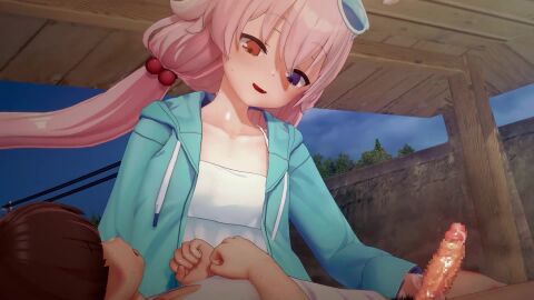 after_orgasm_torture blue_archive handjob hoshino_(blue_archive) koikatsu male_squirting odd_eyes pink_hair tagme video