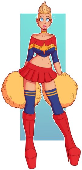 bimbofication blonde_hair captain_marvel carol_danvers cheerleader female femsub marvel marvel_comics short_hair solo super_hero wrenzephyr2