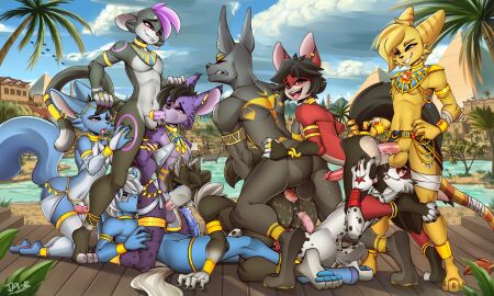 absurd_res accessory anal anal_sex animal_genitalia animal_penis anklet anthro anthro_on_anthro anthro_only anthro_penetrated anthro_penetrating anthro_penetrating_anthro anubian_jackal arm_wraps armlet ass balls bedroom_eyes black_body black_fur black_hair black_markings black_spots blonde_hair blue_body blue_fur blue_pawpads bodily_fluids bracelet canid canine canine_genitalia canine_penis canis cheek_tuft clenched_teeth closed_eyes clothing cock_ring collar domestic_cat domestic_dog dripping ear_piercing ear_ring egyptian egyptian_clothing equid equine equine_genitalia equine_penis erection facial_tuft felid feline felis fellatio fox frenum_ladder frenum_piercing fur furgonomics gay genital_fluids genital_piercing genitals gold_(metal) gold_anklet gold_armlet gold_bracelet gold_collar gold_jewelry gold_markings gold_ring gold_toe_ring grey_body grey_fur group group_sex hair half-closed_eyes hi_res hooves humanoid_genitalia humanoid_penis jackal jay-r jewelry knot ladder_piercing leg_warmers leg_wraps legwear lion looking_pleasured male male/male male_penetrated male_penetrating male_penetrating_male male_rimming_male mammal markings metal_collar muscle_tone muscles muscular muscular_anthro muscular_male mythological_creature mythological_equine mythology narrowed_eyes neck_tuft one_eye_closed open_mouth open_smile oral oral_penetration orgy pantherine pawpads paws pegasus penetration penile penile_penetration penis penis_accessory penis_in_ass penis_jewelry penis_piercing perineum piercing pink_pawpads precum precum_drip precum_string purple_hair purple_markings red_body red_fur rimming_male ring ring_piercing seductive sex smile smirk smug smug_face smug_grin spots spotted_body spotted_fur spotted_markings stud_piercing tail tail_accessory tail_grab tail_jewelry tail_ring tail_tuft tail_wraps teeth tuft vein veiny_penis waist_accessory white_hair wings wraps zack_(webtoonfan)