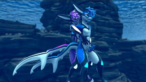 abs after_transformation anal anal_sex animal_genitalia animal_penis animated anthro balls biped blue_body blue_eyes bulge bulge_grab canine_genitalia canine_penis claws daniel_(danielthejex) dominant duo erection femboy fin fish from_behind_position furry genitals glistening glistening_body hair hand_on_back hands_on_hips holding_onto_partner jex jexouium knot looking_pleasured male male/male marine membrane_(anatomy) nude open_mouth penetration penis post-transformation purple_body purple_eyes rexouium rod_(rodrisrell) rodrisrell sea sex shark sharp_teeth slim slim_anthro submissive submissive_male tail teeth tongue transformation underwater underwater_scenery underwater_sex water webbed_hands