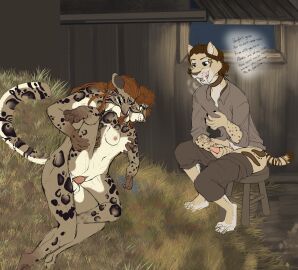 absurd_res alexander_jarlensandre alexia_jarlensandre animal_genitalia animal_penis anthro arm_tattoo athletic balls bite bodily_fluids breasts brother_(lore) brother_and_sister_(lore) brown_hair clothed clothing clouded_leopard dialogue digital_media_(artwork) duo english_text erection felid feline_genitalia feline_penis female female_penetrated fur genital_fluids genitals group hair hi_res holding_breast homotherium incest_(lore) lobadelaluna machairodus_aphanistus male male/female male_penetrating male_penetrating_female mammal masturbation nipples nude open_mouth pantherine penetration penile penile_masturbation penile_penetration penile_spines penis penis_in_pussy prehistoric_species pussy questionable_consent saber-toothed_tiger sex sibling_(lore) sister_(lore) smile tail tattoo text tongue trio twins_(lore) vaginal_penetration wasmundt_bierman