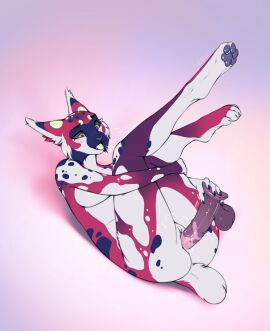 1girls 2d anthro black_markings black_nose black_sclera black_spots blush breasts cheek_tuft clitoral_hood clitoris colored digital_media digital_media_(artwork) digitigrade dildo dildo_in_pussy dildo_insertion facial_tuft felid feline female female_only full-length_portrait full_body fur furry furry_only genitals green_eyes green_tongue hi_res legs_up looking_pleasured lying lynx mammal markings masturbation nude on_back open_mouth pawpads penetration portrait pussy red_body red_fur sex_toy sex_toy_in_pussy sex_toy_insertion short_tail simple_background smileeeeeee solo spots spotted_body spotted_fur tail tongue tongue_out tuft vaginal_masturbation vaginal_penetration white_body white_fur