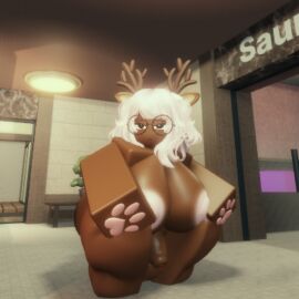 3d balls big_balls big_breasts big_dick big_penis breasts futa_only futadom futanari heart_eyes intersex mommy pawpads penis pink_hair pose pussy reindeer_ears reindeer_tail roblox tan_skin
