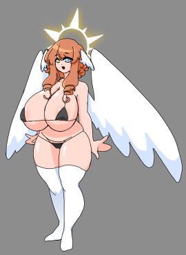 angel angel_wings big_breasts bikini blushing_female breasts byternomar female large_breasts original skimpy skimpy_clothes stockings tagme thick_thighs thighhighs thighs white_stockings wings