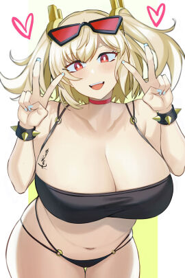 2024 aori_sora azuran0 big_breasts blonde_hair breasts burnice_white eyewear_on_head female hoyoverse huge_breasts red_eyes swimsuit tagme twintails zenless_zone_zero