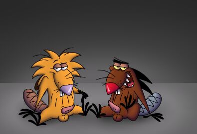 4_fingers 4_toes absurd_res anthro balls beaver biped black_eyes brother brother_(lore) brothers_(lore) brown_body brown_fur buckteeth daggett_beaver duo erection feet fingers fur genitals gradient_background hi_res incest_(lore) johnofe male male/male mammal nickelodeon norbert_beaver nude paws penis purple_nose red_nose rodent semi-anthro sharp_teeth sibling_(lore) simple_background sitting smile tapering_penis teeth the_angry_beavers toes whiskers yellow_body yellow_fur