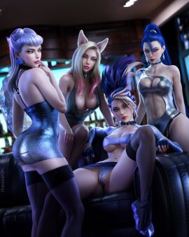 3d 3d_(artwork) 4girls abs ahri akali areola_slip areolae ass athletic athletic_female bangs belly big_breasts blonde_hair blue_hair breasts choker classy cleavage collar dark_hair detailed_background dress earrings evelynn female female_focus female_only female_torso fit fit_female gloves heels hourglass_figure jewelry k/da_ahri k/da_akali k/da_all_out_ahri k/da_all_out_akali k/da_all_out_evelynn k/da_all_out_kai'sa k/da_all_out_series k/da_evelynn k/da_kai'sa k/da_series kai'sa large_ass large_breasts league_of_legends legwear light-skinned_female light_hair light_skin lipstick long_hair long_legs looking_at_viewer makeup multicolored_hair multiple_females multiple_girls navel painted_nails panties pink_hair riot_games see-through see-through_clothing shoes skimpy_dress skirt slim_waist spread_legs teasing therealzoh thighhighs thighs two-tone_hair upskirt white_hair wide_hips zoh