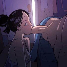 animated black_hair blowjob breasts deepthroat epilepsy_warning fellatio female gif hair_bun incest looping_animation male male_pov mature_female medium_breasts milf mother_and_son nightgown not_enough_milk_(artist) original penis pov sleep_blowjob sleep_molestation