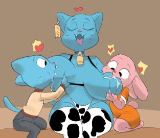 1boy 2girls anais_watterson breast_sucking breasts cartoon_network color colored colored_sketch dbaru double_breast_sucking family_nursing female furry gumball_watterson incest lactation male mother_and_children nicole_watterson sketch sucking sucking_nipples the_amazing_world_of_gumball third-party_edit