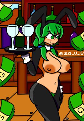 artist_name ass bar big_ass big_breasts big_butt big_thighs blush boobs_out breasts breasts_out bunny_ears caroline_(stardew_valley) detailed_background female gloves green_eyes green_hair hi_res highres loadsamoney milf money nervous nervous_smile pasties reverse_bunnysuit stardew_valley tavern thighhighs waitress wine_bottle wine_glass zg_uwu