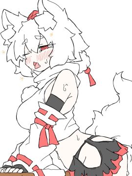 @_@ animal_ear_fluff animal_ears black_skirt blush breasts corner_masturbation cowboy_shot crotch_rub detached_sleeves female female_masturbation fumomono hat highres hip_vent inubashiri_momiji large_breasts masturbation masturbation_through_clothes medium_bangs midriff miniskirt momiji_inubashiri one_eye_closed open_mouth pom_pom_(clothes) red_eyes red_hat red_skirt ribbon-trimmed_sleeves ribbon_trim shirt short_hair simple_background skirt sleeveless sleeveless_shirt solo sweat table table_humping tail tokin_hat tongue tongue_out touhou turtleneck turtleneck_shirt two-tone_skirt white_background white_hair white_shirt white_sleeves wolf_ears wolf_girl wolf_tail