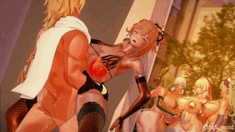 1boy 1girls 3d 5girls aether_(genshin_impact) against_wall almost_naked animated animated_image ass big_ass big_breasts big_nipples big_penis blonde_hair braided_ponytail breasts detached_sleeves female fishnet_legwear fishnets genshin_impact gloves green_hair holding huge_breasts koikatsu large_breasts long_hair male maledom mihoyo muscular nipples penis pussy standing_missionary stealth_sex taf4mad thick_thighs vaginal_penetration vaginal_sex yoimiya_(genshin_impact)