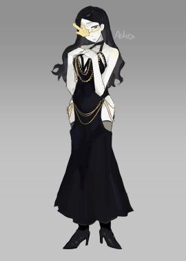 1girls big_breasts black_dress black_hair breasts clothed coral_glasses curvy_figure dream_bbq dress ena_(series) female female_only glasses light-skinned_female light_skin modakawa_dress pale-skinned_female pale_skin