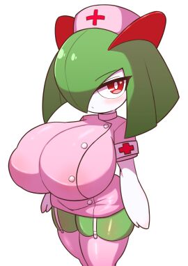 1girls big_breasts blush breasts cleavage clothed clothing creatures_(company) eyebrows eyelashes eyes female female_only game_freak generation_3_pokemon heart kirlia nintendo nurse nurse_cap nurse_uniform pink_outfit pokemon pokemon_(species) pokemon_rse pokémon_(species) sigruku solo solo_focus thighhighs wide_hips