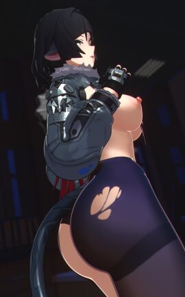 1girls 3d athletic athletic_female big_breasts breasts facelesstrigger female jane_doe_(zenless_zone_zero) pantyhose partially_clothed wide_hips zenless_zone_zero