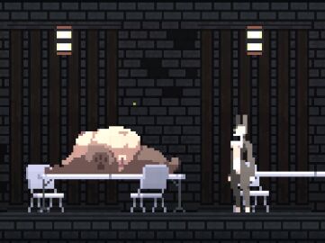 ambiguous_gender ambiguous_prey animated anthro breasts bubble_emanata canid canine canis digestion digital_media_(artwork) duo emanata female furniture genitals inside lagomorph leporid lying mammal nipples on_back on_table pixel_(artwork) pixel_animation pthalo pussy rabbit short_playtime stomach_bulge table vore vscroller wolf