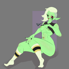 abs breasts disney disney_channel disney_xd fanart female flashing flashing_breasts green_eyes green_skin lord_dominator monster_girl nipple_piercing nipples no_panties piercing pulling_up_shirt socks tomboy toospookzy undercut wander_over_yonder