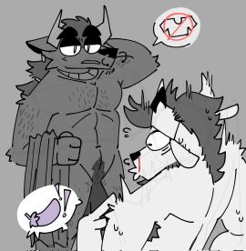 abs anthro armpit_hair bodily_fluids body_hair bovid bovine cattle chest_hair clothing duo eggplant european_mythology exclamation_point facial_piercing food fruit genitals gobboslair greek_mythology hair hi_res horn long_hair male mammal minotaur muscular muscular_anthro muscular_male mythology nose_piercing nose_ring nosebleed nude nude_male penis piercing plant pubes ring_piercing shocked speech_bubble sweat topwear towel