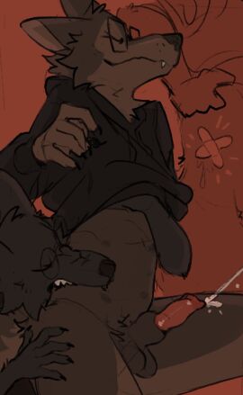 2023 5_fingers 6_nipples ambiguous_gender animal_genitalia animal_penis anthro balls band-aid bandage bite biting_another biting_partner black_body black_clothing black_fur black_hoodie black_topwear bodily_fluids brown_body brown_fur canid canine canine_genitalia canine_penis canis chest_grab claws closed_eyes clothing cum cumshot cutaway cute_fangs digital_drawing_(artwork) digital_media_(artwork) duo ejaculation erection eyewear fingers fur genital_fluids genitals glasses grey_body grey_fur hand_on_chest hand_on_leg hand_on_thigh hands-free hi_res hoodie knot_in_sheath leg_grab male male/ambiguous mammal mouth_closed multi_nipple multicolored_body multicolored_fur nipples orgasm penis rectangular_glasses red_background round_glasses shaded sheath simple_background simple_shading tail teeth thigh_grab three-quarter_view topwear two-tone_body two-tone_fur two-tone_head two-tone_tail wearing_glasses whisker_spots wolf zucchinifuzz
