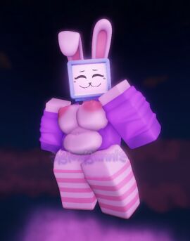 1girls 3d areolae artist_name belly bonnibelchu boobs breasts bunny bunny_ears chubby chubby_female computer_head female furry happy hoodie melanie_(regretevator) nipples object_head pink_nipples regretevator roblox roblox_game robloxian screen self_upload striped_socks tagme thighhighs thighs tits tv_head watermark white_body white_fur