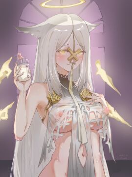 animal_ears artist_request breasts energy_wings female halo hi_res milk_bottle torn_clothing wings