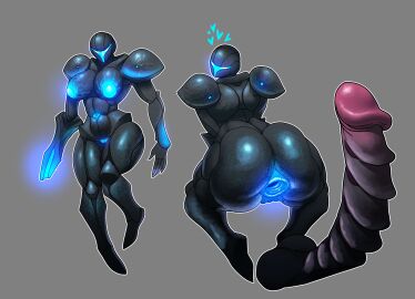 1boy 1girls after_sex alien alien_girl alien_humanoid areolae armored_dark_samus ass big_ass big_breasts big_butt breasts character_off_screen dark_samus female female_focus female_only gape gaping gaping_anus heart large_penis looking_at_partner looking_back male metroid penis pussy ridley ridley_(metroid) tagme voideyedpanda