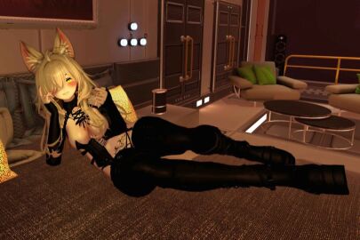 1girls 3d alone animal_ears aria_afterdark armwear athletic athletic_female bangs beckoning bed black_nail_polish black_nails blush blushing_profusely breasts breasts_out female fingers fit fit_female fox_ears fox_girl front_view humanoid image kitsune laying_down laying_on_back laying_on_bed legs light light-skinned_female light_skin long_hair looking_at_viewer mature_female messy messy_hair nipple_peek on_side pale-skinned_female pale_skin picture pose posing posing_for_picture posing_for_the_viewer pubic_tattoo shiny_skin showing_breasts skimpy skimpy_outfit smiling smiling_at_viewer solo solo_female solo_focus tattoo tattoos tease teasing teasing_viewer thigh_boots thigh_high_boots two-tone_hair virtual_youtuber vrchat vrchat_avatar vrchat_media vrchat_model white_hair white_sclera yellow_eyes