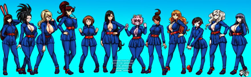 12girls 6+girls alternate_version_available animal_ears ann_takamaki asahina_aoi big_breasts bishoujo_senshi_sailor_moon black_hair blonde_hair blue_eyes breasts brown_hair bunny_ears charlie_and_the_chocolate_factory cleavage clothing cosplay crossover danganronpa dark-skinned_female dark_skin eastern_and_western_character female female_only final_fantasy final_fantasy_vii green_eyes huge_breasts hyuuga_hinata jadenkaiba large_breasts long_hair makoto_kino megami_tensei metroid mina_ashido momo_yaoyorozu multicolored_hair multiple_females multiple_girls my_hero_academia nami_(one_piece) naruto naruto_shippuden ochako_uraraka one_piece orange_hair persona persona_5 pink_hair pink_skin ponytail rabbit_ears red_eyes red_hair ruby_rose rwby sailor_jupiter samus_aran short_hair tifa_lockhart twintails velvet_scarlatina violet_beauregarde_(cosplay) willy_wonka_and_the_chocolate_factory