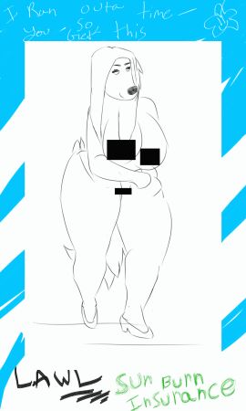 animated anthro border canid canine censor_bar censored clothing female footwear hi_res high_heels mabel_(cherrikissu) mammal milf nude shoes solo stairs star sunburninsurance text