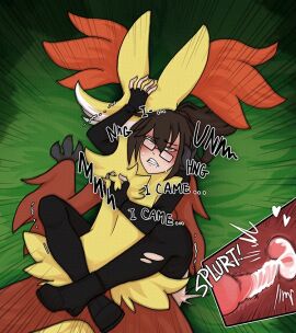 1boy 1girls anthro anthro_on_human anthro_penetrating_human clinging cum cum_inside delphox destiny_knot female female_on_anthro flushed_face human human_on_anthro knot knotting leg_lock male male_delphox male_pokemon/female_human moaning orgasm pokemon pokemon_(species) pokemon_trainer pokephilia pokémon_(species) pussy vaginal_knotting x-ray zennore