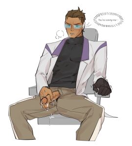 coat cum cum_drip dirty_blonde_hair disheveled_hair embarrassed erection fapping half-dressed headphones jerkingoff legs_apart legs_spread male male_only masturbating on_call overwatch overwatch_2 phone_call phone_sex sanjay_korpal semen sitting solo_male visor yatt_49