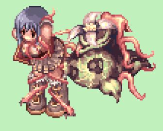 animated artist_request blue_hair captured captured_heroine clothing creator creator_(ragnarok_online) female female_only green_background mandragora mandragora_(ragnarok_online) pixel_art ragnarok_online restrained tentacle