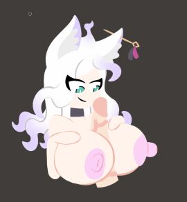 bell_nova big_areola big_breasts big_nipples breasts female fnf fnf_mod fnf_mods fox_ears fox_girl friday_night_funkin friday_night_funkin_mod gift_art gradient_hair green_eyes infini-verse keoko_(marmite_tempest) large_areolae large_breasts large_nipples large_penis looking_at_partner looking_at_penis male marmitetempest paizuri penis pink_nipples smile veins veiny_penis white_hair