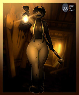 2025 2d 2d_(artwork) 2d_artwork artist_logo artist_name beanontoast bendy_and_the_dark_revival bendy_and_the_ink_machine big_breasts black_body breasts female female_only genderswap_(mtf) masked_female overalls rule_63 sammy_lawrence thick_thighs