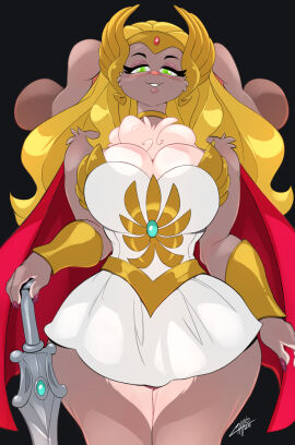 1girls 2025 anthro big_breasts blonde_hair blush breasts brown_body brown_fur chalo cleavage clothed clothing cosplay curvy_figure eyebrows female female_only fingers fur green_eyes hair half-length_portrait hi_res lagomorph las_lindas leporid long_hair looking_at_viewer mammal masters_of_the_universe melee_weapon multicolored_body multicolored_fur portrait rabbit she-ra_(cosplay) she-ra_and_the_princesses_of_power signature smiling smiling_at_viewer solo sword taffy_rudiger thick_thighs two_tone_body two_tone_fur voluptuous weapon wide_hips