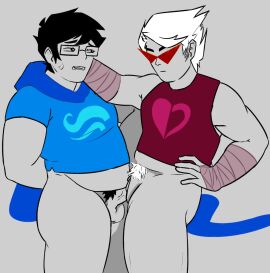 2boys artist_request ass big_ass black_hair chubby chubby_male clothed_sex cuntboy cuntboy/male dirk_strider gay gay_sex glasses god_tier_outfit homestuck homestuck^2 intersex john_egbert legs_held_up male male_on_male male_only nerd penis penis_in_pussy pussy shades standing_sex sunglasses tight_clothing white_hair yaoi