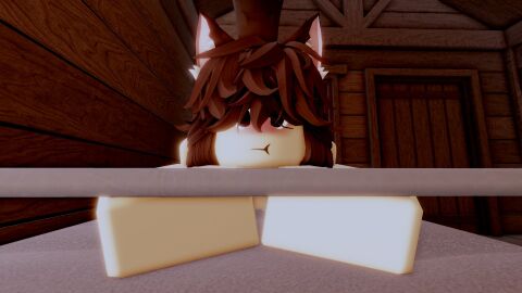 1girls 3d 3d_(artwork) all_fours alternate_version_available animal_ears bed brown_hair cabin completely_nude female female_only full_body indoors long_hair naked naked_female nude nude_female on_bed roblox robloxian solo solo_female tail that_rel