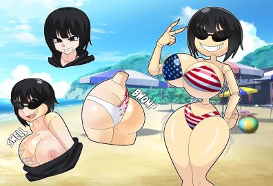 1girls 2024 american_flag_bikini american_flag_bikini_bottom american_flag_bikini_top areola areolae ass ass_expansion bare_shoulders beach big_ass big_butt bikini bikini_bottom bikini_top black_eyes black_hair black_hoodie black_sunglasses breast_expansion breast_growth breast_growth_(enlargement) breasts breasts_bigger_than_head butt_expansion character_tf clare_(erasethismail) cleavage clothed clothed_female clothing clothing_transformation erasethismail female female_only hoodie huge_breasts knick_knack light-skinned_female light_skin medium_hair nipples peace_sign slim_waist small_waist sunglasses sunnification sunny_miami textless textless_version thick_thighs transformation transformation_sequence underboob wide_hips