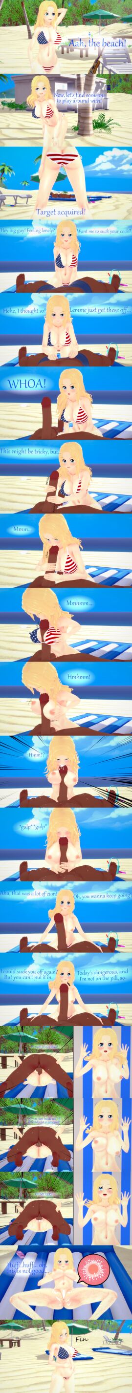 1boy 1girls 3d american_flag_bikini american_flag_print barefoot beach before_and_during_pregnancy bikini blonde_hair blue_eyes breasts combatwombat cum cum_in_pussy cumdrip dark-skinned_male dark_skin dialogue duo english_dialogue english_text faceless faceless_male fellatio female flag_print girls_und_panzer impregnation impregnation_worry interracial kay_(girls_und_panzer) koikatsu_(medium) male mating_press oral ovum paizufella paizuri paizuri_fellatio paizuri_under_clothes pale_skin pregnancy pregnant pregnant_body print_bikini pussy sperm_cell sperm_meets_ovum straight straight_sex sweat swimsuit unprotected_sex unwanted_creampie unwanted_impregnation