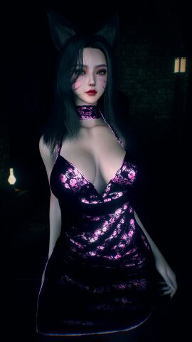 1girls 3d 4k ahri ahri_(league_of_legends) animal_ears beauty_mark big_breasts black_hair breasts chromatic_aberration crashbanditkut dress eyeshadow female female_focus fox fox_ears fox_girl glitter green_eyes hair hi_res high_resolution highres league_of_legends light-skinned_female light_skin lips lipstick long_hair long_nails looking_at_viewer makeup mole mole_under_eye nail_polish nails red_lipstick riot_games solo video_game_character video_games virt-a-mate virtamate