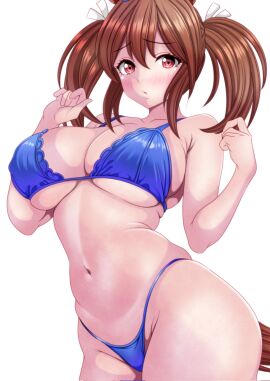 belly big_ass big_breasts big_thighs bikini blush breasts brown_eyes chubby_female female hishi_akebono_(umamusume) swimsuit thick umamusume umamusume_pretty_derby