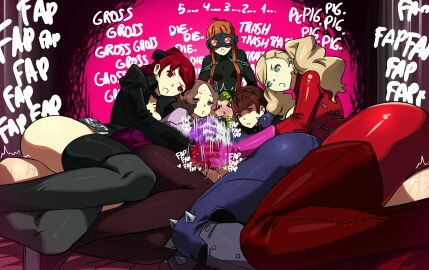 5girls angry angry_face angry_sex ann_takamaki ann_takamaki_(panther) annoyed annoyed_expression blonde_hair brown_hair brunette clothing female femdom gloved_handjob gloves group group_sex handjob haru_okumura haru_okumura_(noir) hate_sex human kasumi_yoshizawa kasumi_yoshizawa_(violet) latex makoto_niijima makoto_niijima_(queen) male malesub mosbles multiple_females multiple_girls orange_hair pale_skin persona persona_5 phantom_thief_suit red_hair sakura_futaba sakura_futaba_(oracle) sumire_yoshizawa sumire_yoshizawa_(violet) twintails