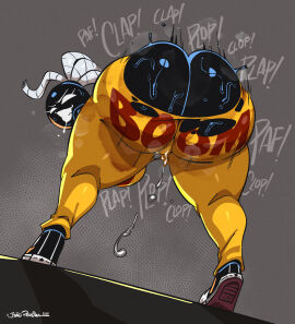 1girls 2025 ass ass_clapping ass_cleavage ass_crack ass_focus big_ass black_body bomb bomb_gal_(androjuniarto) bomb_girl bomb_humanoid bottom_heavy bubble_ass bubble_butt butt_crack clapping_ass clapping_buttocks clapping_cheeks fanart fat_ass female female_focus female_only hi_res high_resolution highres huge_ass joaoppereiraus large_ass looking_at_viewer looking_back massive_ass musk musk_clouds onomatopoeia original original_character ovulating pants pussy ripped_clothing ripped_pants sneakers solo sweat sweaty_ass sweaty_body sweaty_butt sweaty_pussy text_on_clothing thick_ass thick_thighs twerking vaginal_fluids wet wet_pussy wide_hips