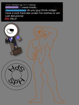 1_eye abs bored_expression buff bulge dandy's_world flexing freaky magnifying_glass male male_only object_head roblox roblox_game rodger_(dandy's_world) shirtless showing_off spearminthusband tagme