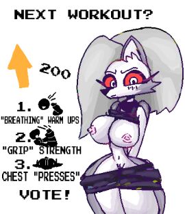 2025 anthro big_breasts biped blush blush_lines bottomwear bottomwear_down breasts canid canid_demon canine canis clothed clothing demon eyelashes female genitals grey_body grey_hair hair hellaverse hellhound helluva_boss hi_res huge_breasts huge_thighs hyper hyper_thighs inner_ear_fluff long_eyelashes long_hair loona_(helluva_boss) mammal mythological_canine mythological_creature mythology navel ok-pace-9424 partially_clothed red_sclera shorts shorts_down small_nipples small_waist solo sports_bra_lift thick_thighs topwear_lift tuft upvote vulva wasp_waist wolf