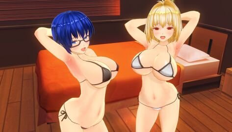 2girls 3d 3d_model ahoge alternate_breast_size alternate_version_available arched_back arcueid_brunestud armpits arms_behind_back bedroom_eyes big_breasts bikini bikini_bottom bikini_top blonde_hair blue_hair bra breasts breasts_bigger_than_head ciel_(tsukihime) curvy custom_maid_3d_2 female female_pervert glasses hands_behind_head hips horny horny_female huge_boobs huge_breasts human inviting inviting_to_sex large_boobs large_breasts melty_blood panties posing red_eyes seducing seducing_viewer sequence short_hair skimpy_bikini swimsuit top_heavy tsukihime type-moon vampire vampire_girl wide wide_hips